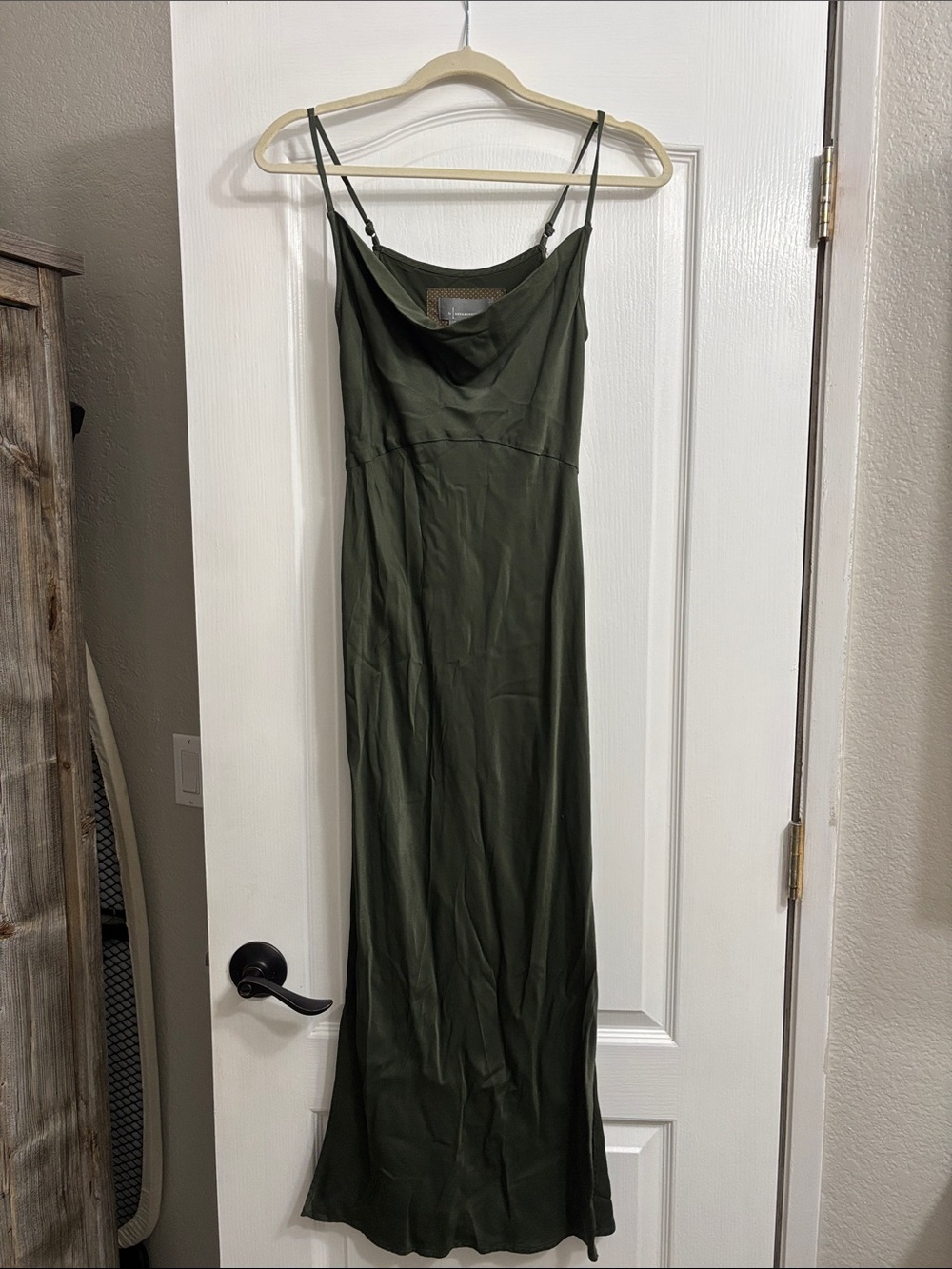 Anthropologie Olive Green Satin Maxi Slip Dress XS